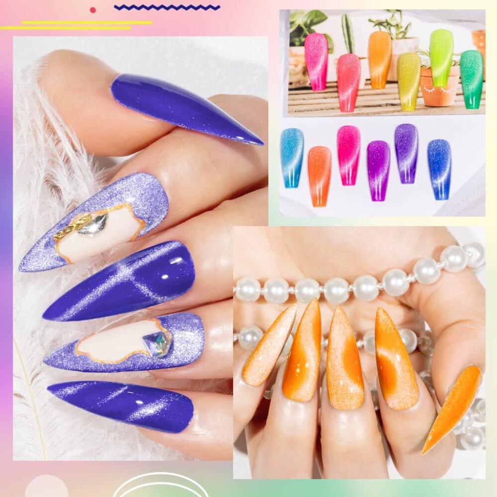 Neon Cat Eye Gel Polish Kit With 3d Metal Stick - 12-Color Glitter Magnetic Gel View 3
